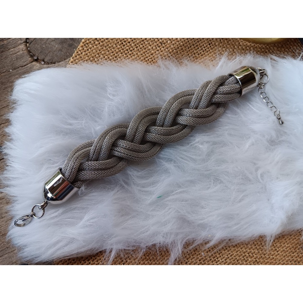 Stunning 1990's Bracelet Thick Braided Mesh Stainless Steel Marke